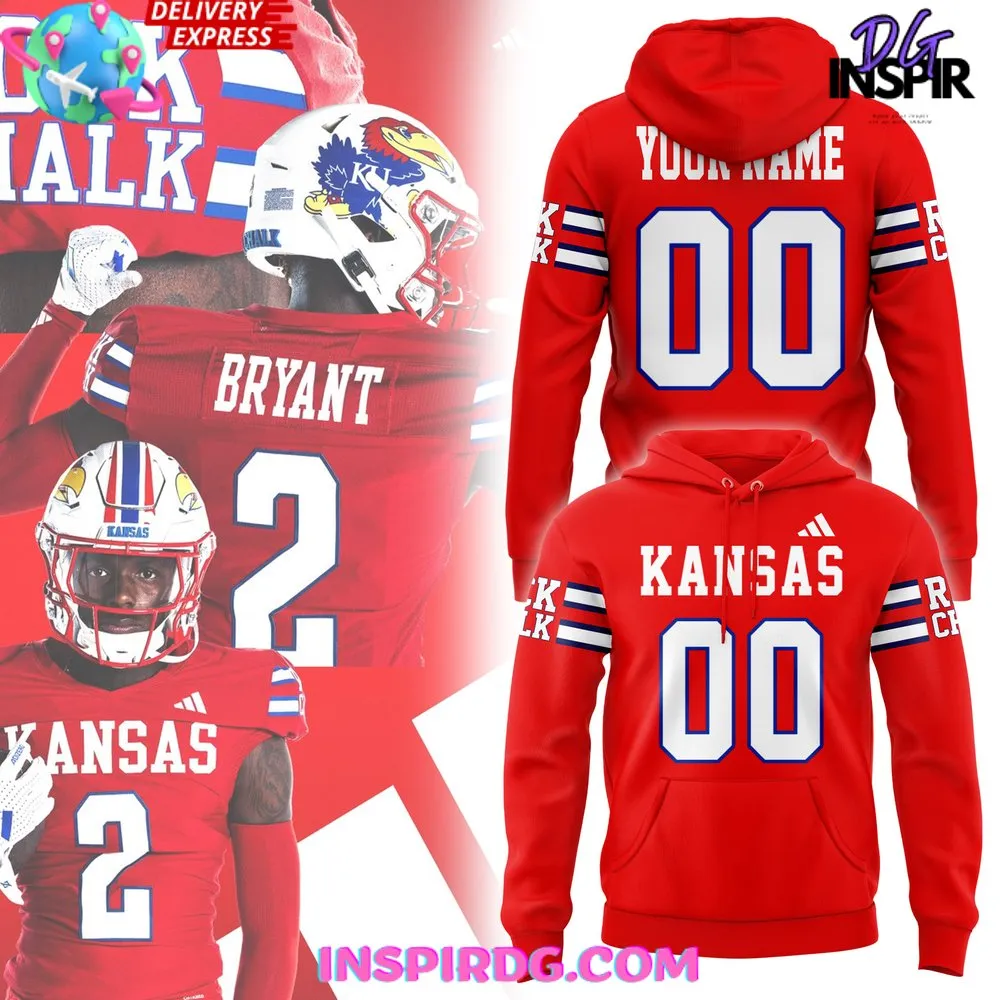 -Kansas Jayhawks Rock Chalk Football 2024 Custom Hoodie