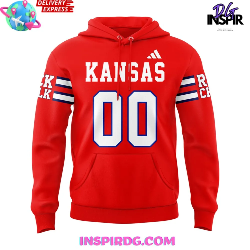 -Kansas Jayhawks Rock Chalk Football 2024 Custom Hoodie