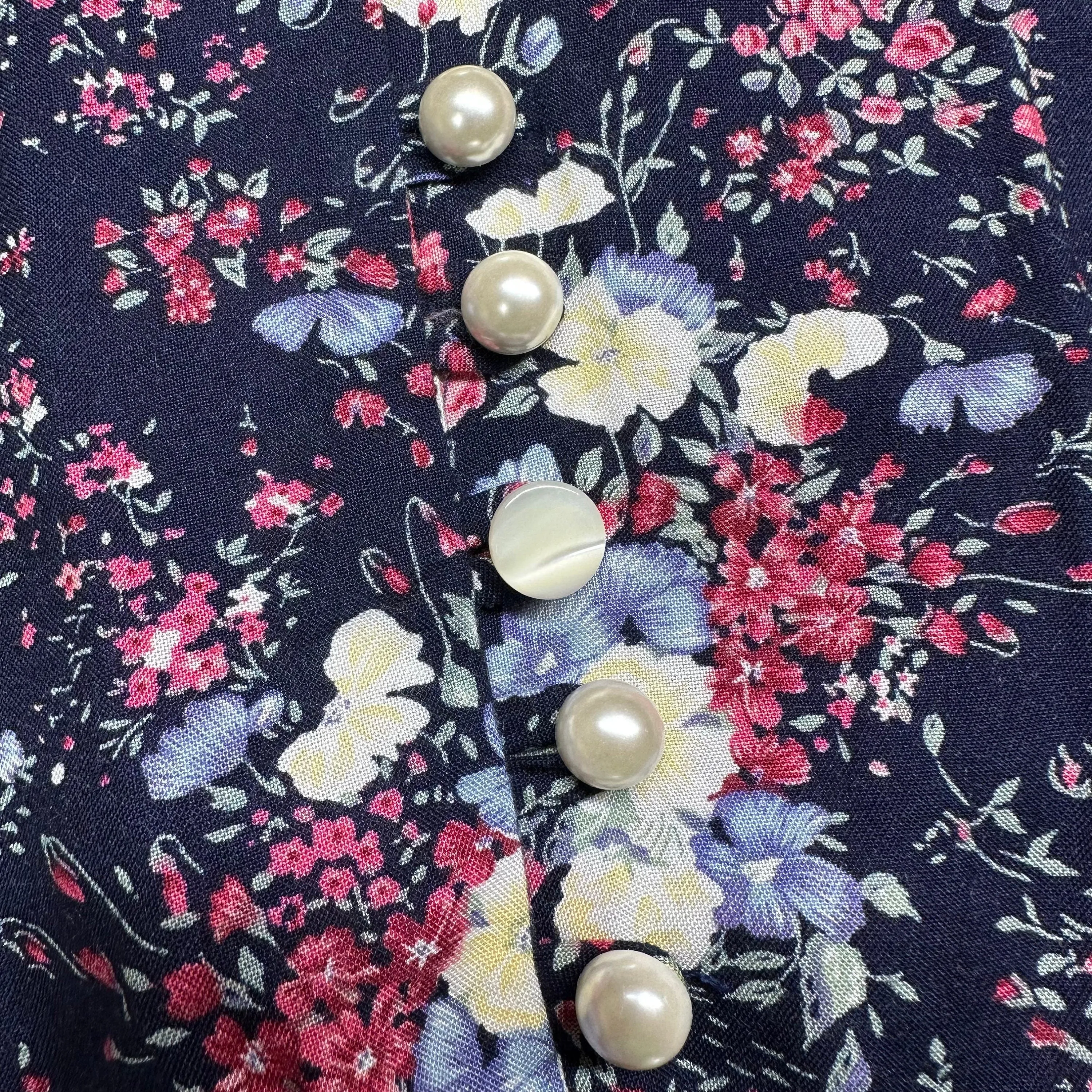 80s Jody California Navy Floral Button Up Romper - Small to Large