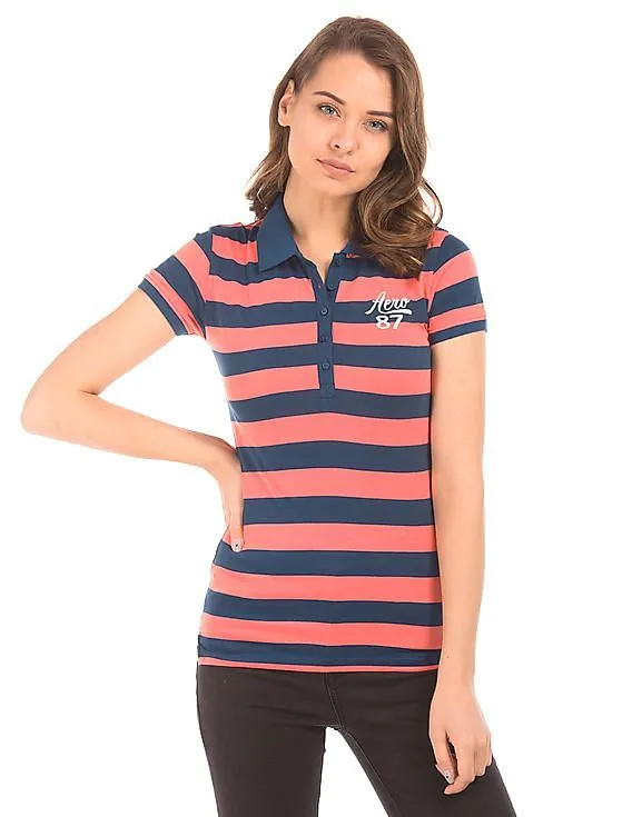 Aeropostale Striped Jersey Polo Shirt