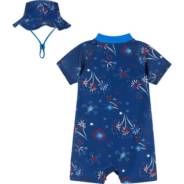 Andy & Evan Infant Swim Romper and Hat , Firework Print