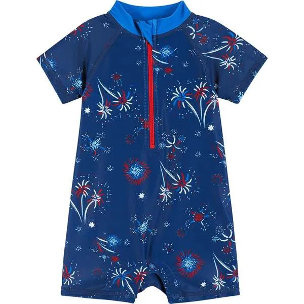 Andy & Evan Infant Swim Romper and Hat , Firework Print