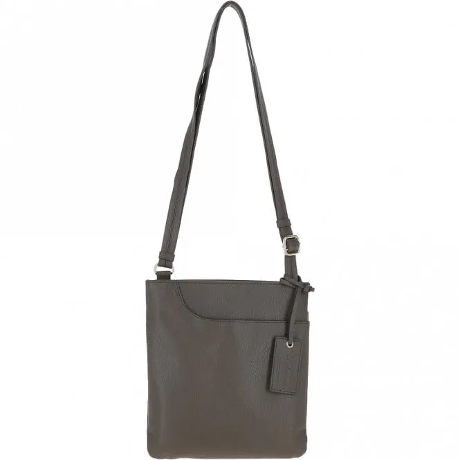 Ashwood Curve  Zip Top Leather Cross Body Bag  Gray: 63028