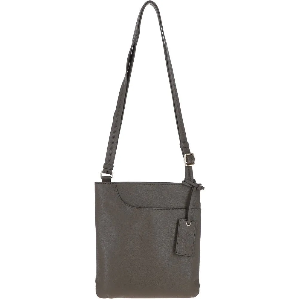 Ashwood Curve  Zip Top Leather Cross Body Bag  Gray: 63028