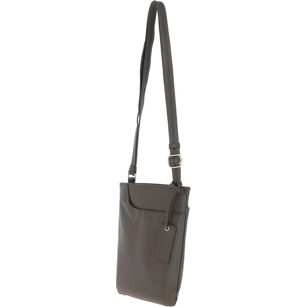 Ashwood Curve  Zip Top Leather Cross Body Bag  Gray: 63028