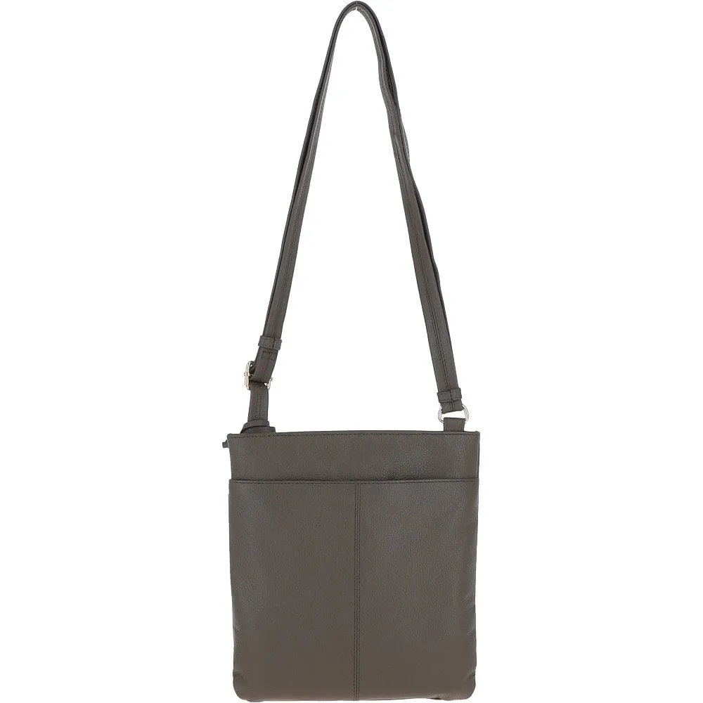 Ashwood Curve  Zip Top Leather Cross Body Bag  Gray: 63028