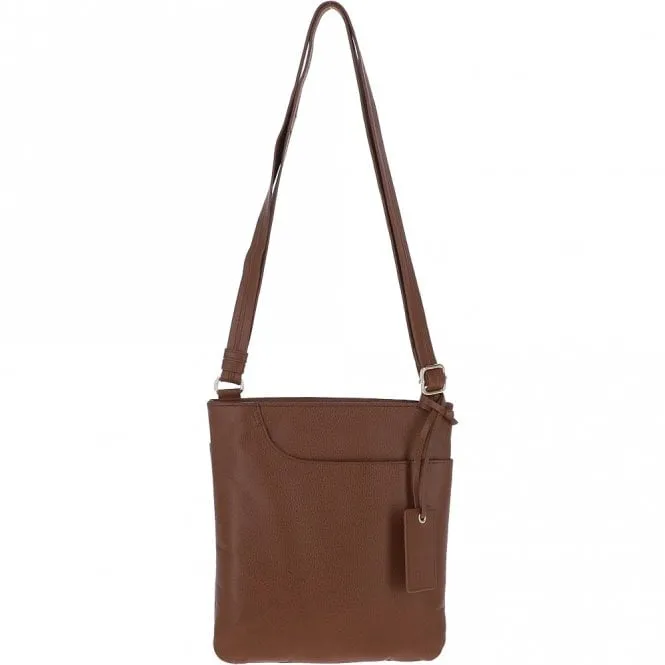 Ashwood Curve  Zip Top Leather Cross Body Bag Tan: 63028