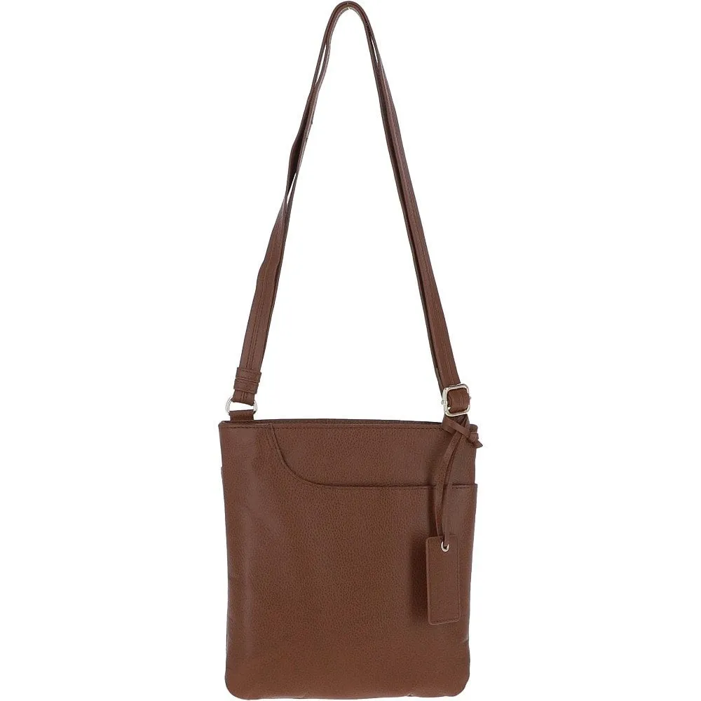 Ashwood Curve  Zip Top Leather Cross Body Bag Tan: 63028