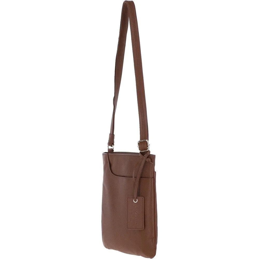 Ashwood Curve  Zip Top Leather Cross Body Bag Tan: 63028