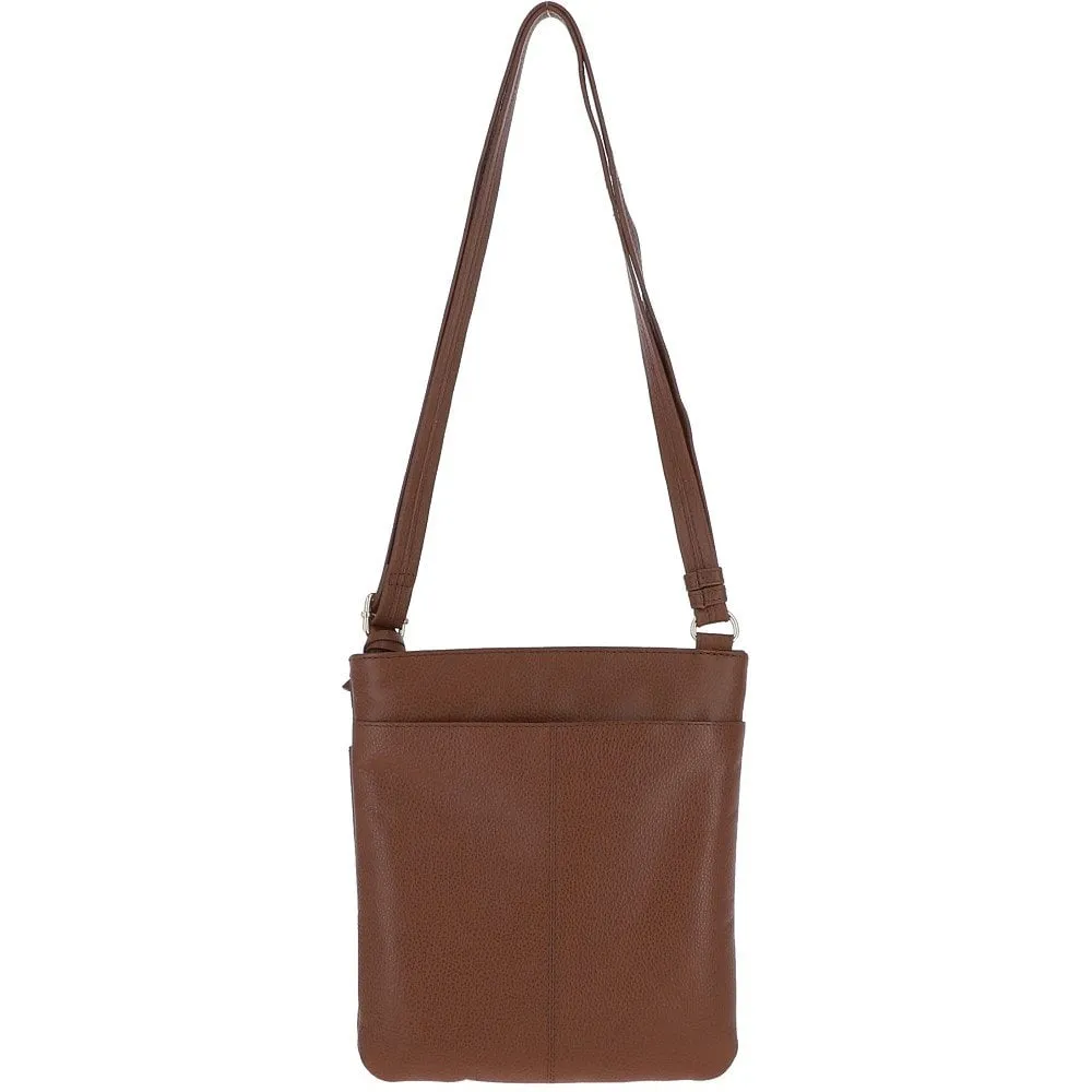 Ashwood Curve  Zip Top Leather Cross Body Bag Tan: 63028