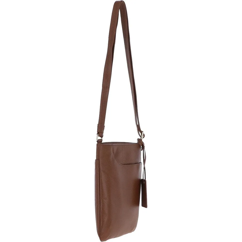 Ashwood Curve  Zip Top Leather Cross Body Bag Tan: 63028