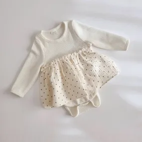 Baby Long Sleeve Polka Dot Tutu Romper (Set (6-18m) -  Ivory