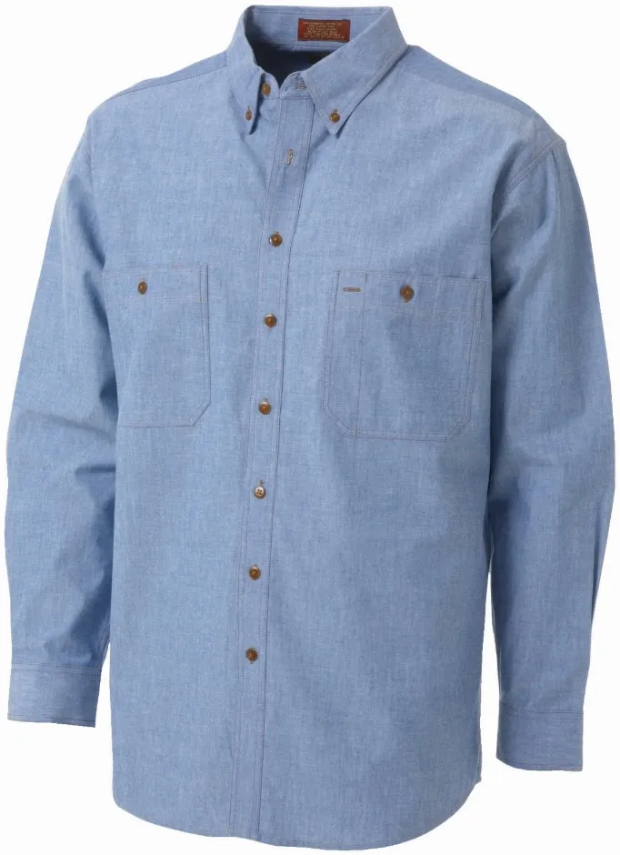 Bisley Workwear B76407 Long Sleeve Shirt - Chambray - Cotton - Blue - XS