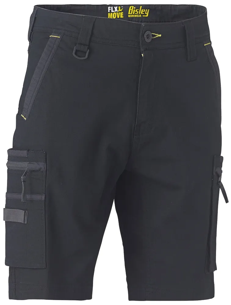 Bisley Workwear Flex & Move BSHC1330 Cargo Short - Stretch Utility - Zip - Black - 72