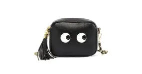 Black Gold Chain Cartoon Eyes Side Tassel Cross Body Strap Bag Handbag