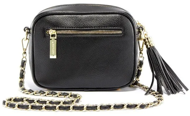 Black Gold Chain Cartoon Eyes Side Tassel Cross Body Strap Bag Handbag