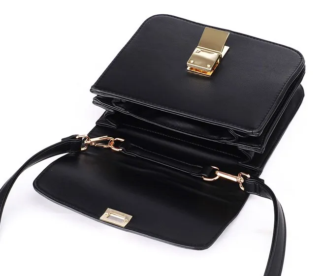 Black Gold Square Metal Snap Box Cross Body Bag Handbag Purse