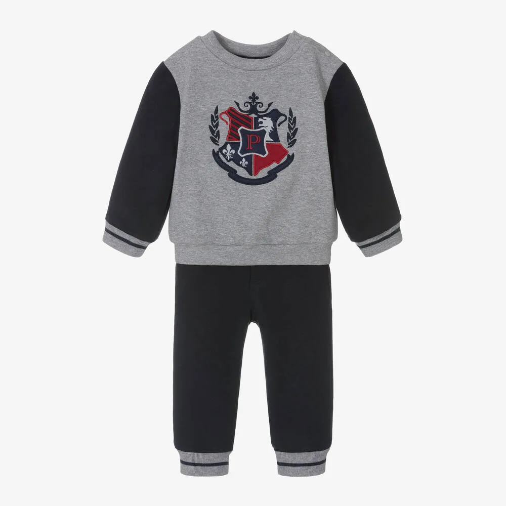 Boys Navy Blue & Grey Cotton Tracksuit