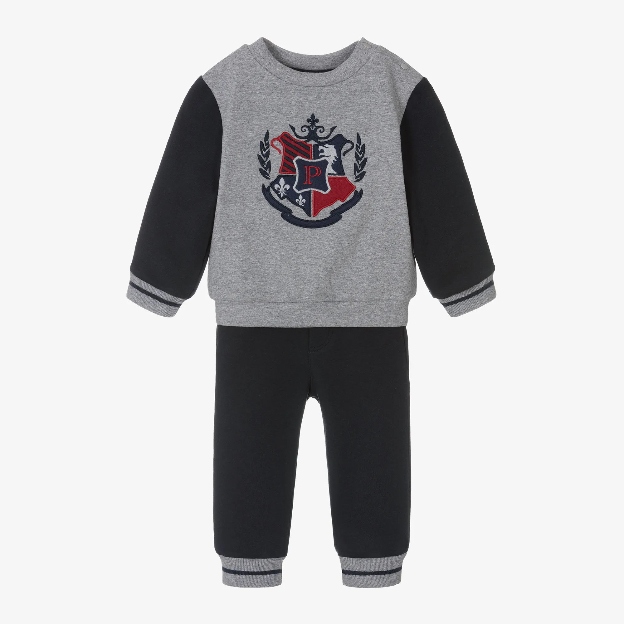 Boys Navy Blue & Grey Cotton Tracksuit