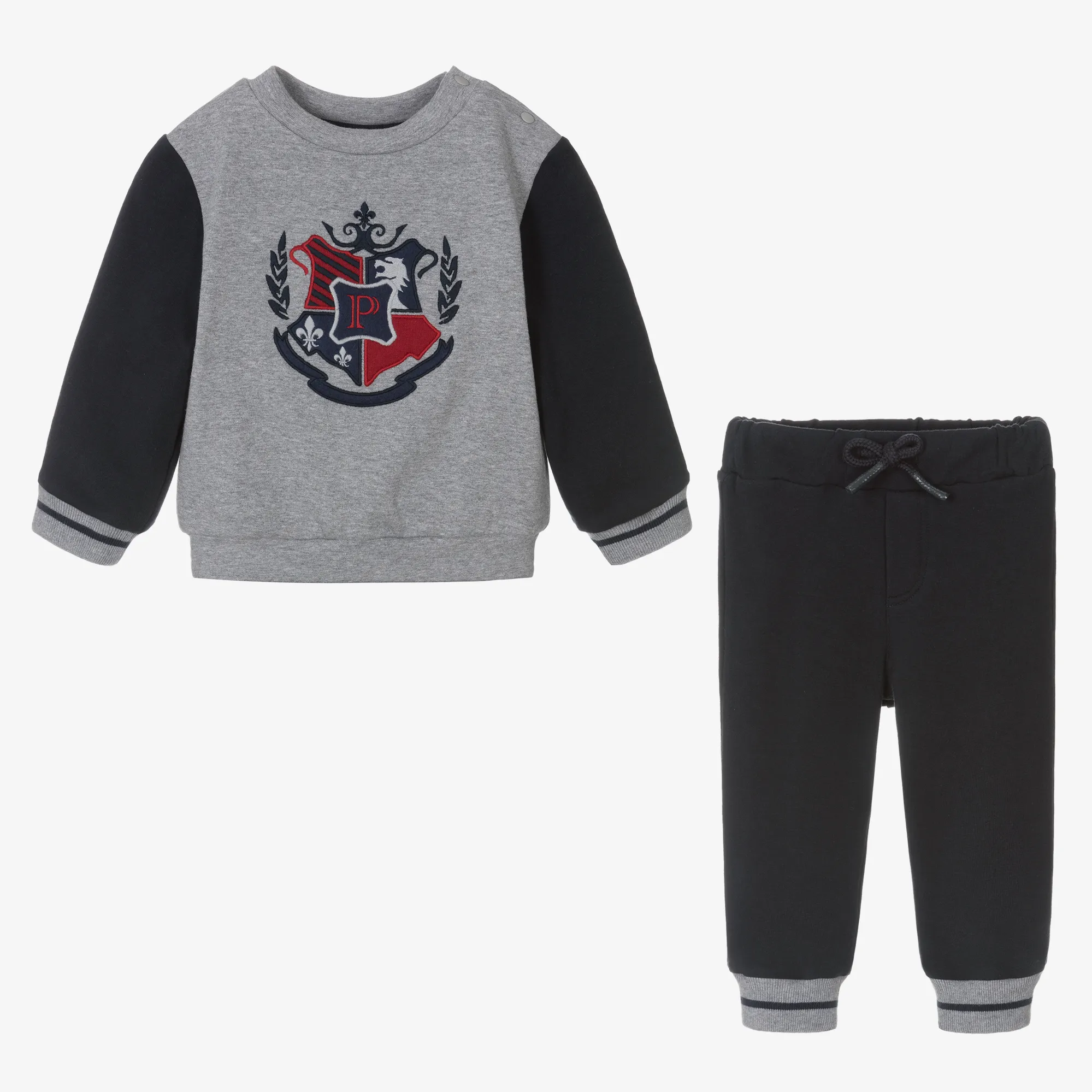 Boys Navy Blue & Grey Cotton Tracksuit