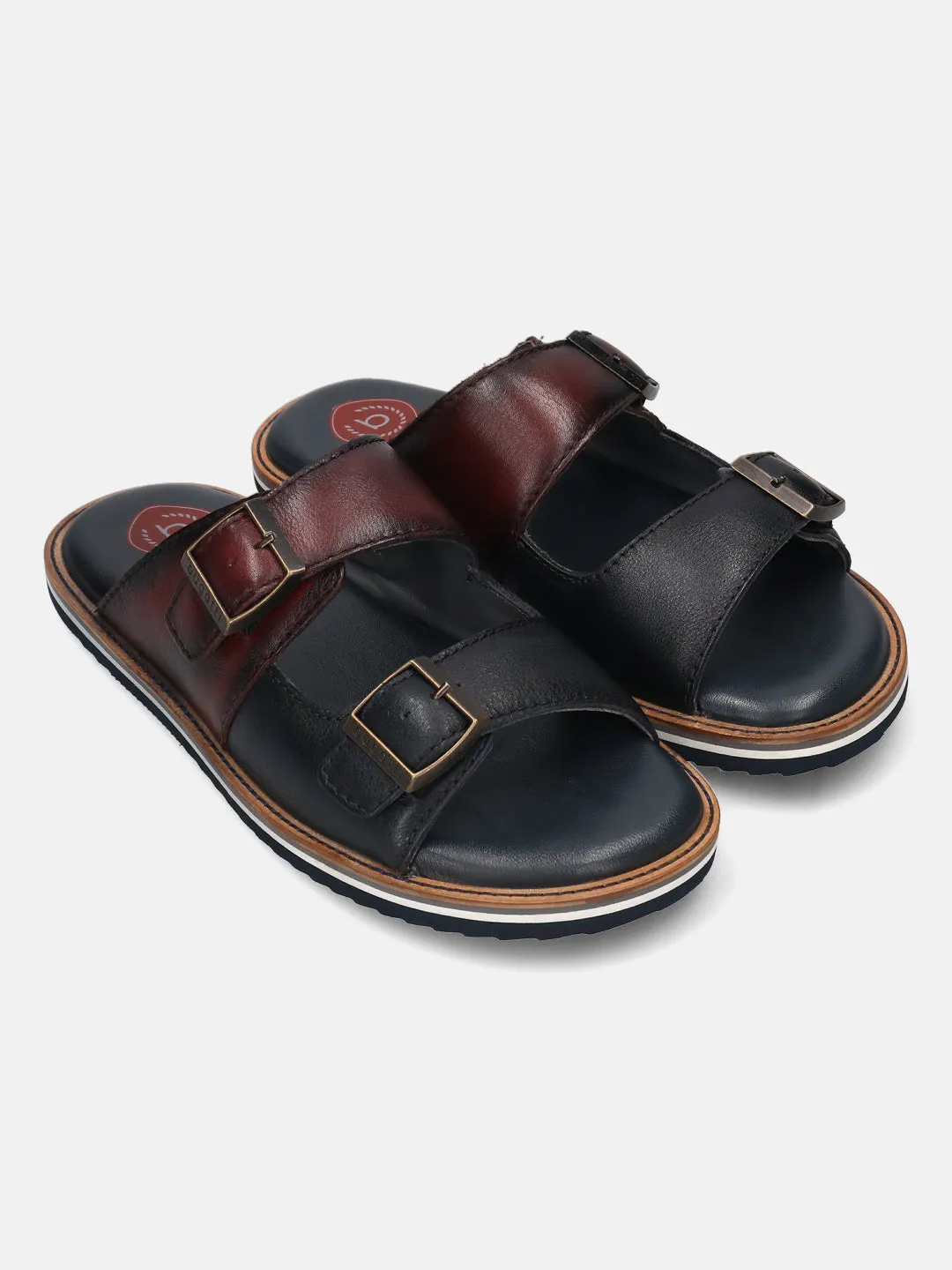 bugatti Dark Blue & Dark Red Premium Leather Sandals