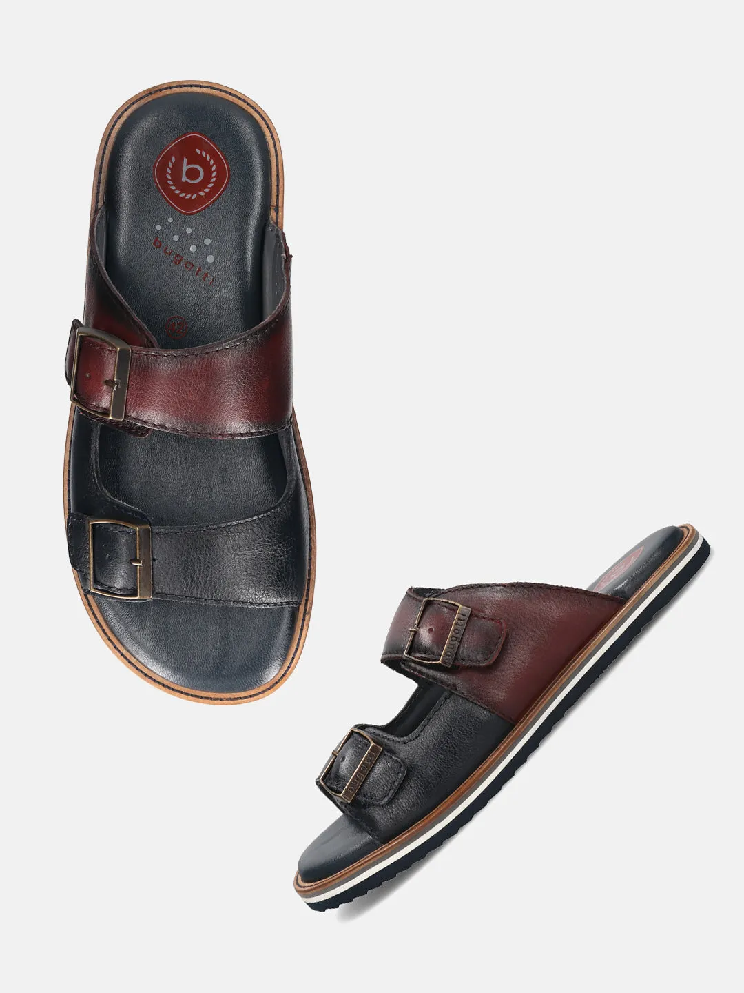 bugatti Dark Blue & Dark Red Premium Leather Sandals