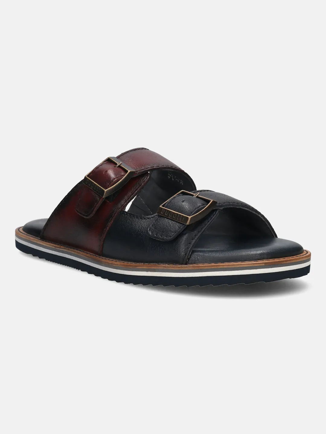 bugatti Dark Blue & Dark Red Premium Leather Sandals