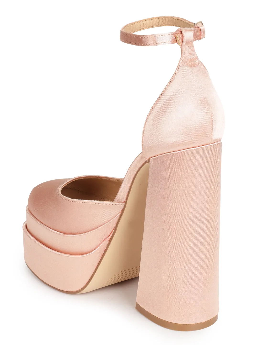 Champagne Satin Strappy Block Sandals (TC-GOWN1-CHAM)