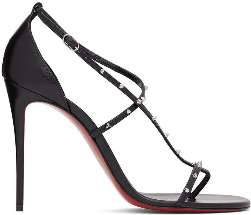 Christian Louboutin Black & Red Riojana Spikes 100mm Heeled Sandals