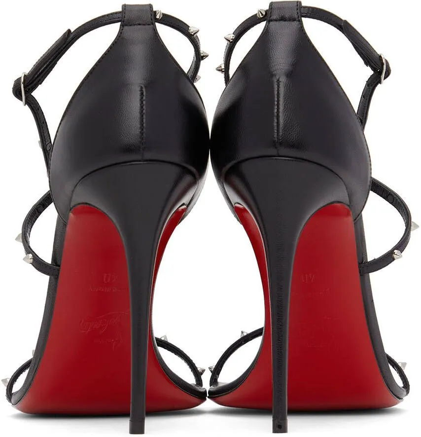 Christian Louboutin Black & Red Riojana Spikes 100mm Heeled Sandals