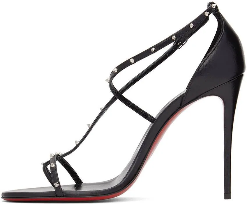 Christian Louboutin Black & Red Riojana Spikes 100mm Heeled Sandals