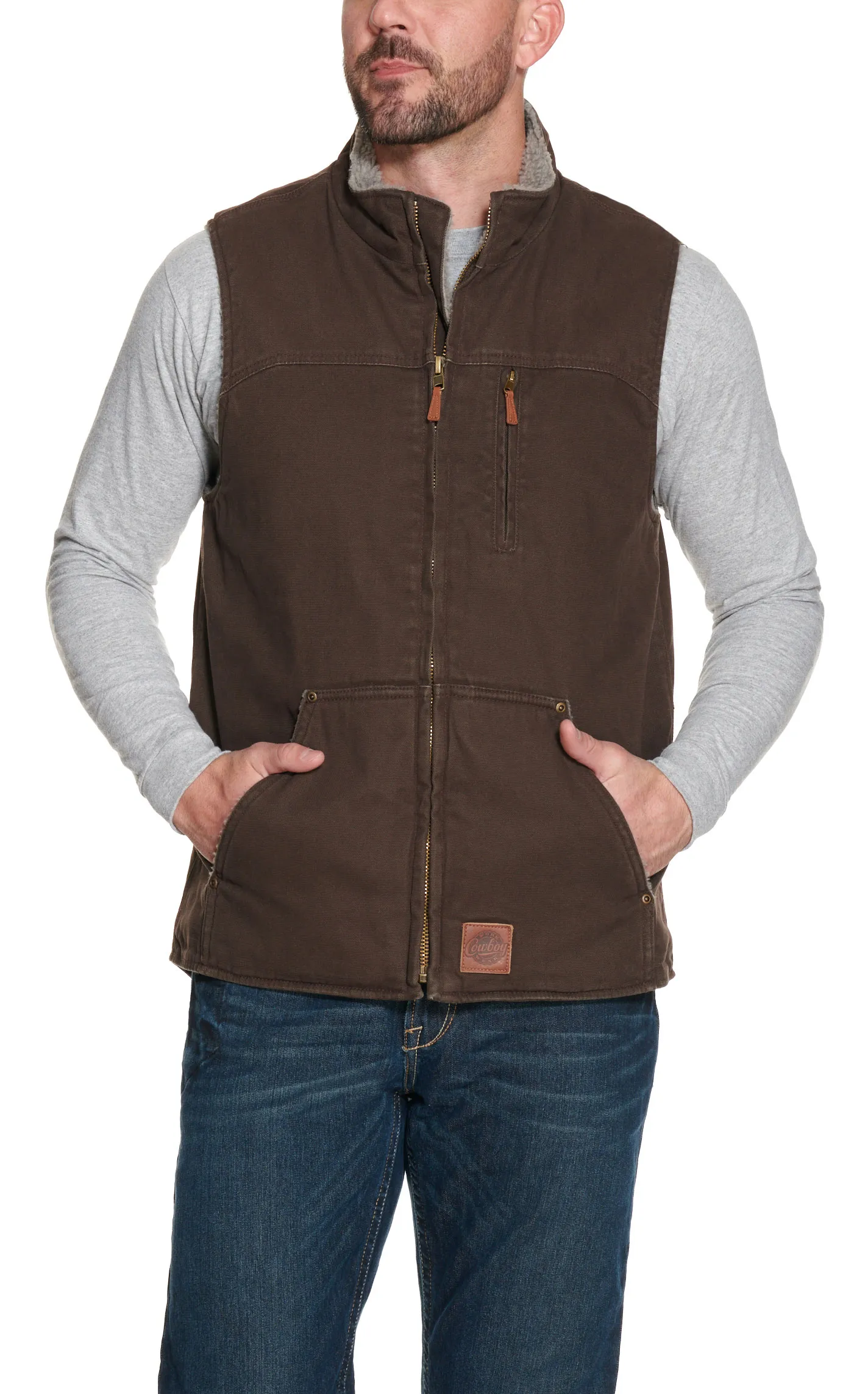 Cowboy Workwear Men's Dark Brown Sherpa Lined Canvas Vest