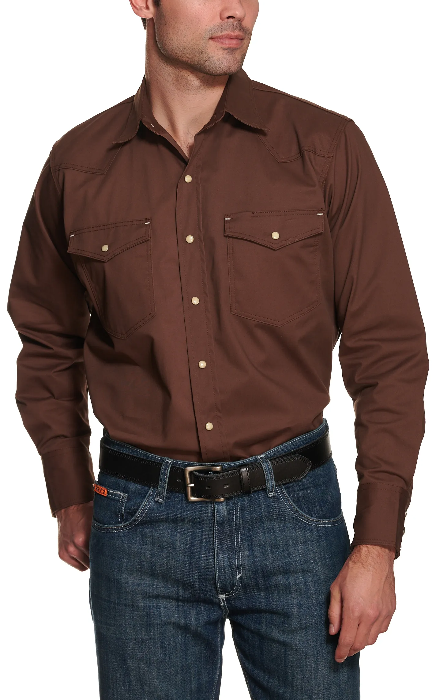 Cowboy Workwear WorkFlex Men's Chocolate Long Sleeve Work Shirt