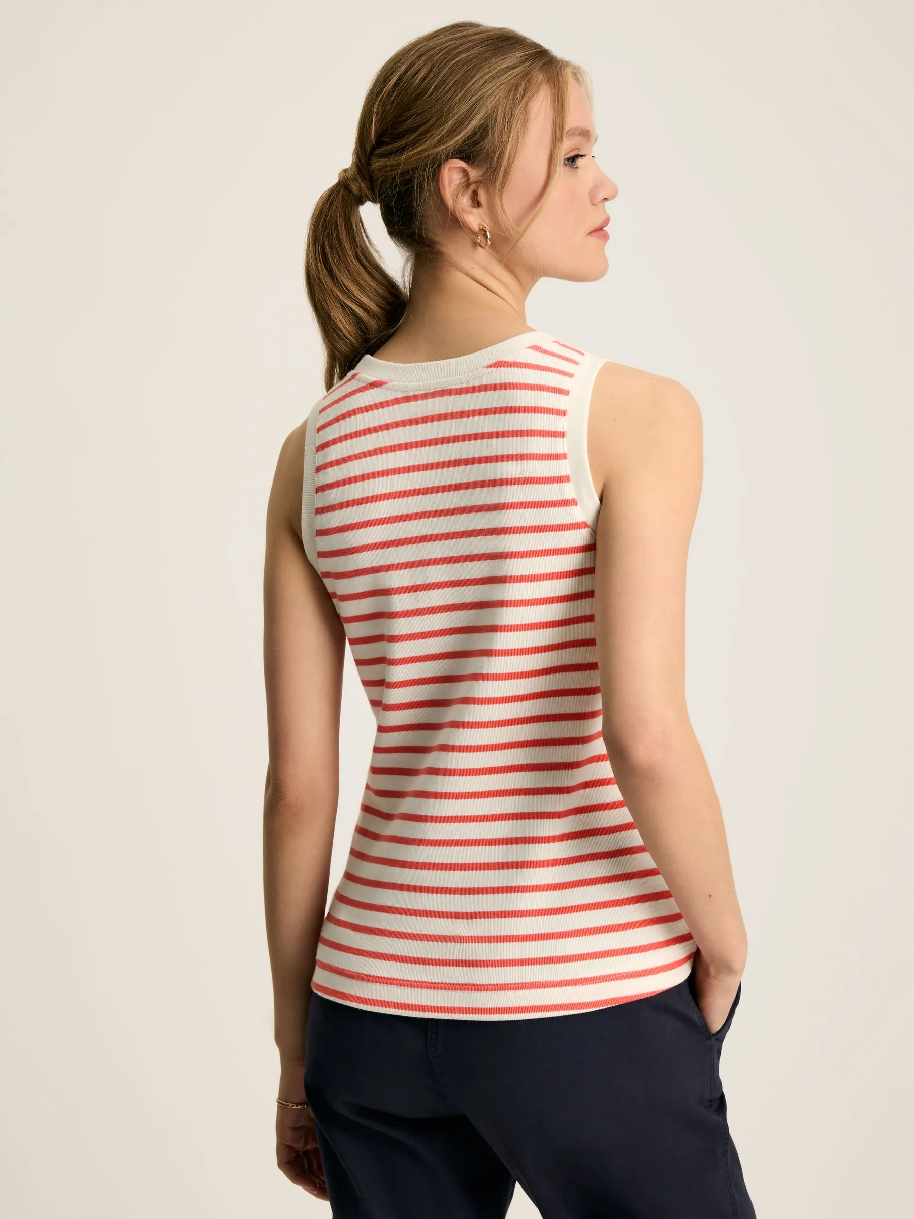 Cream & Coral Striped Jersey Vest