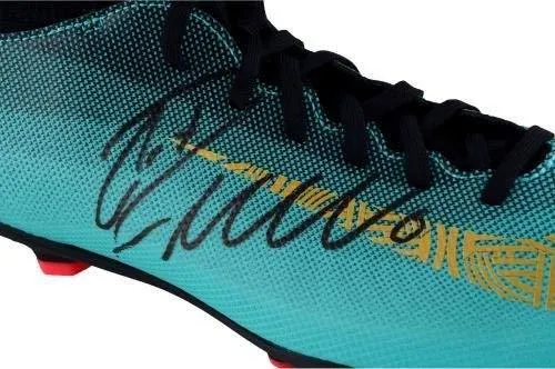 Cristiano Ronaldo Juventus F.C. Autographed Teal and Gold CR7 Mercurial Nike Cleat