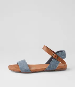 DJANGO & JULIETTE Jinnit Blue Denim Tan Leather Sandals