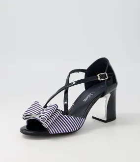 DJANGO & JULIETTE Kaamie Navy Stripe Patent Leather Sandals