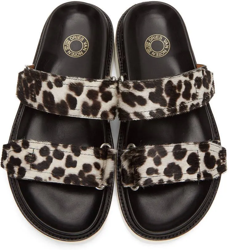 Dries Van Noten Grey & Black Cheetah Print Sandals