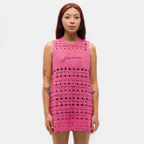 GANNI Crochet Cover Up Tunic in Shocking Pink