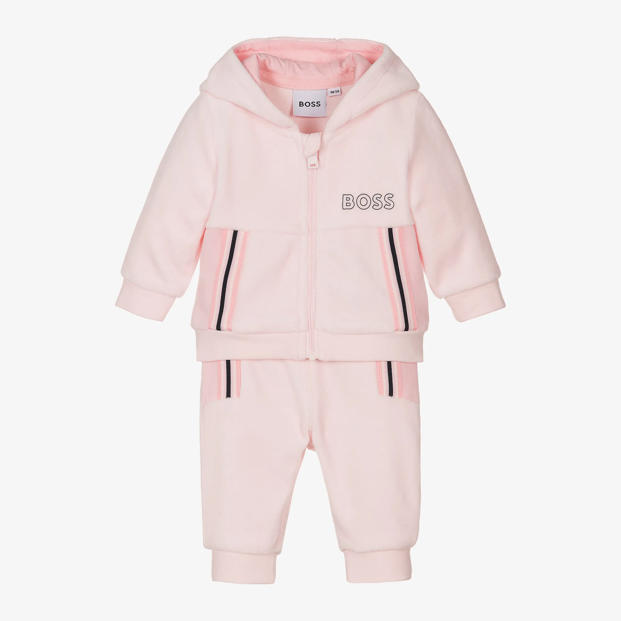 Girls Pink Hooded Cotton Velour Tracksuit