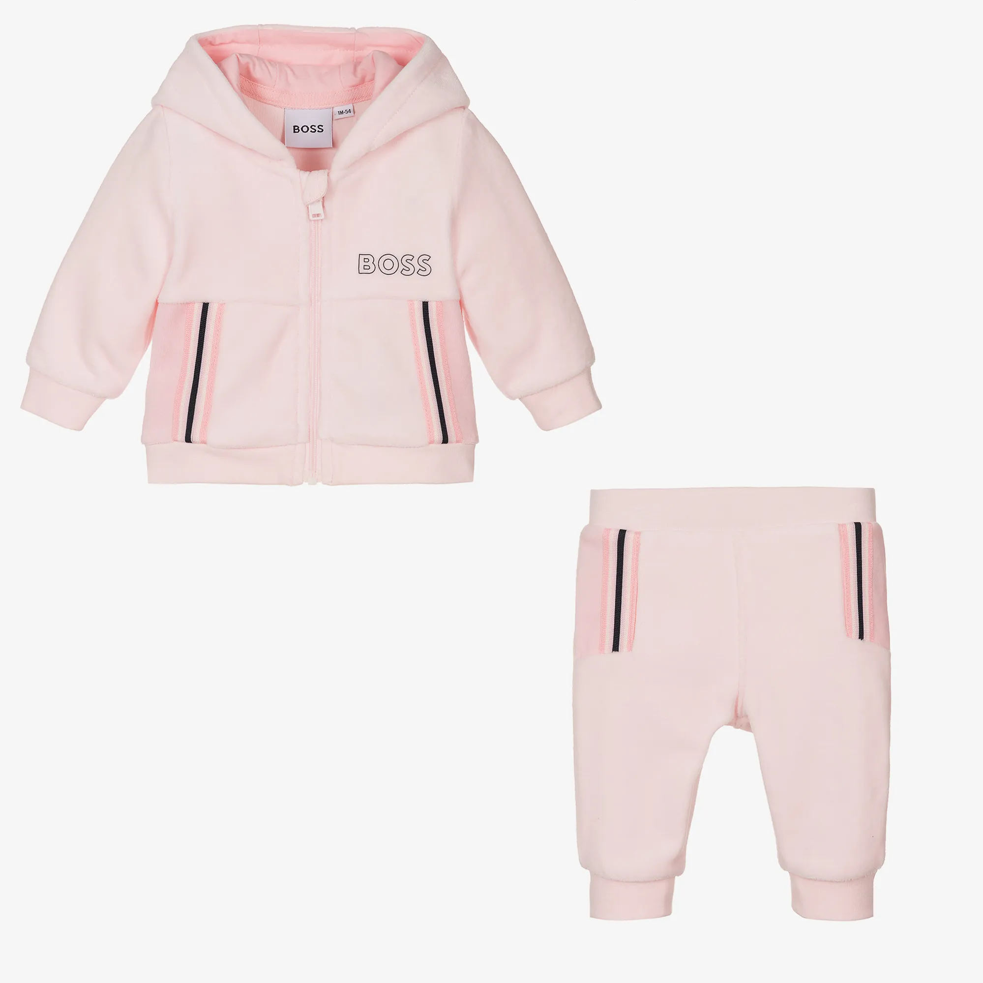 Girls Pink Hooded Cotton Velour Tracksuit