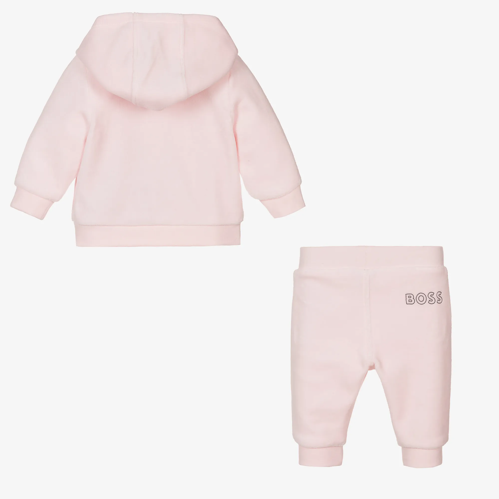 Girls Pink Hooded Cotton Velour Tracksuit