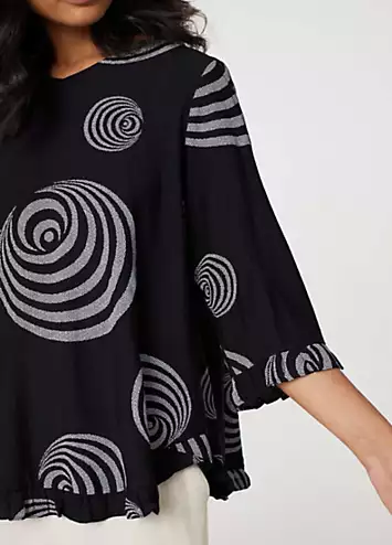 Izabel London Black Abstract Print Frill Hem Tunic Top | Grattan