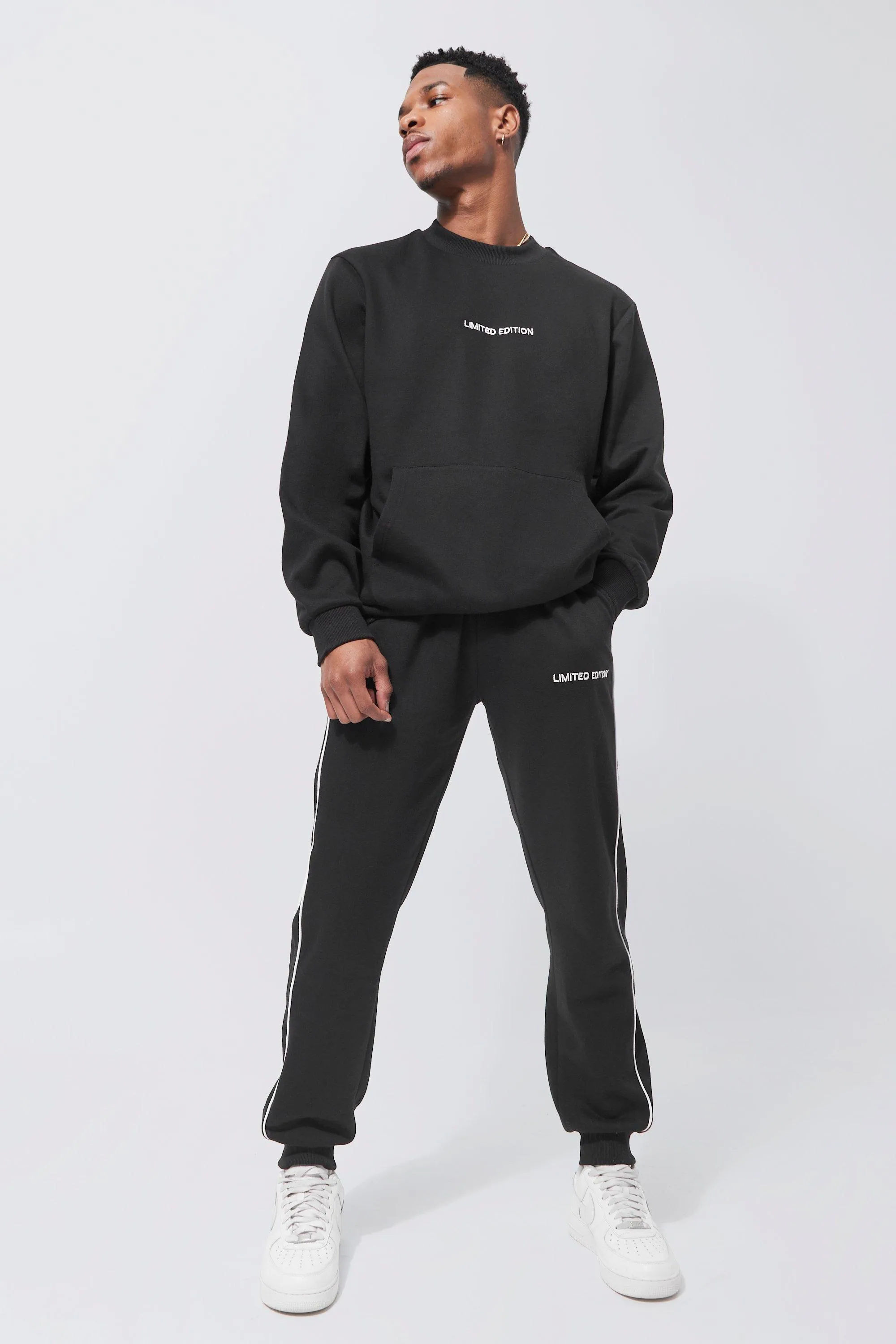 Lightweight Limited Piping Sweatshirt Tracksuit | boohooMAN UK