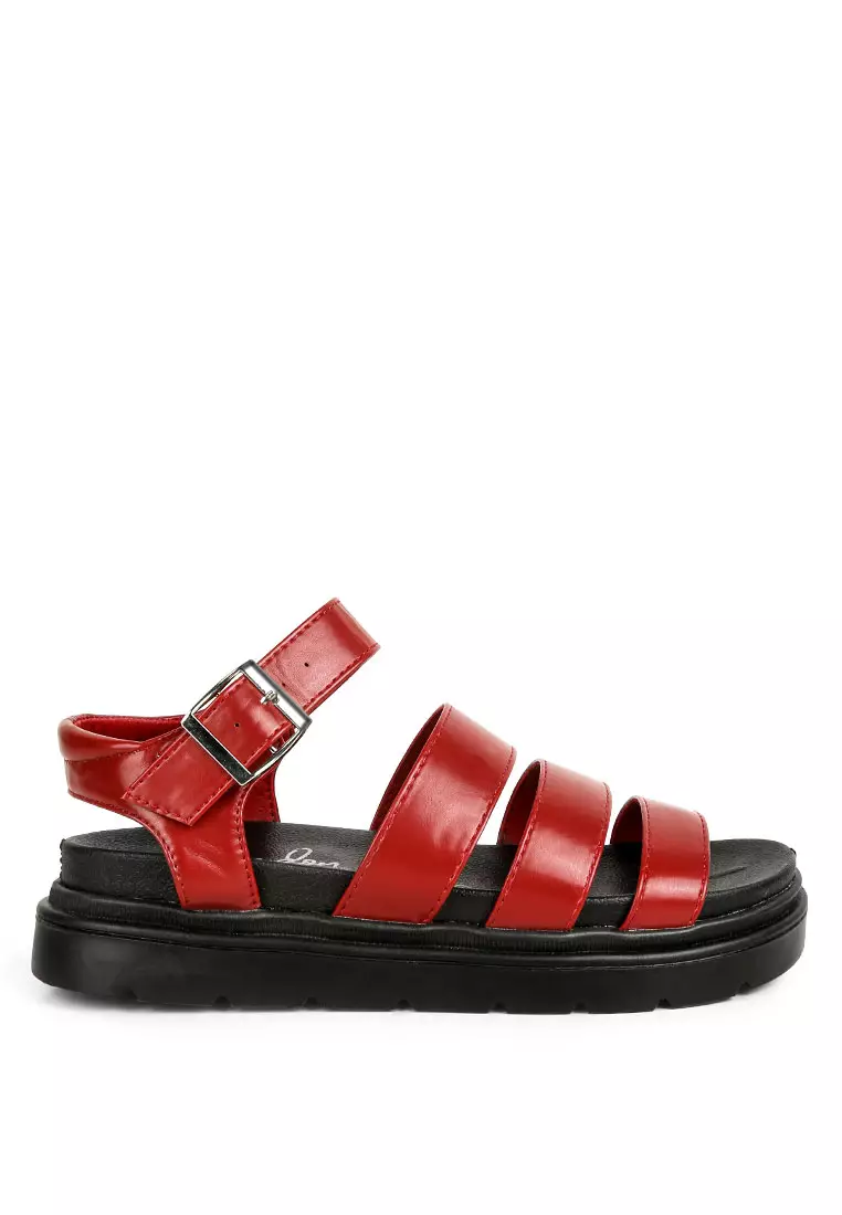 London Rag Burgundy Faux Leather Buckle Detail Sandals