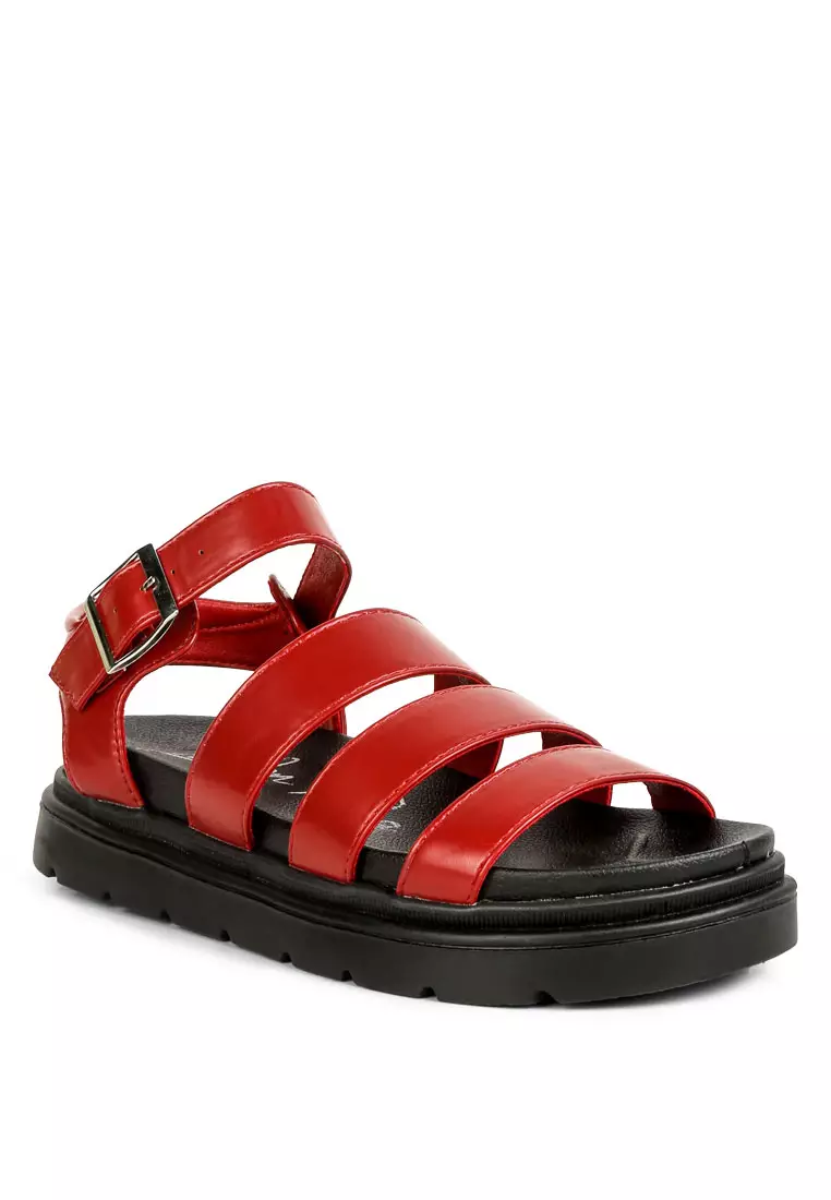 London Rag Burgundy Faux Leather Buckle Detail Sandals