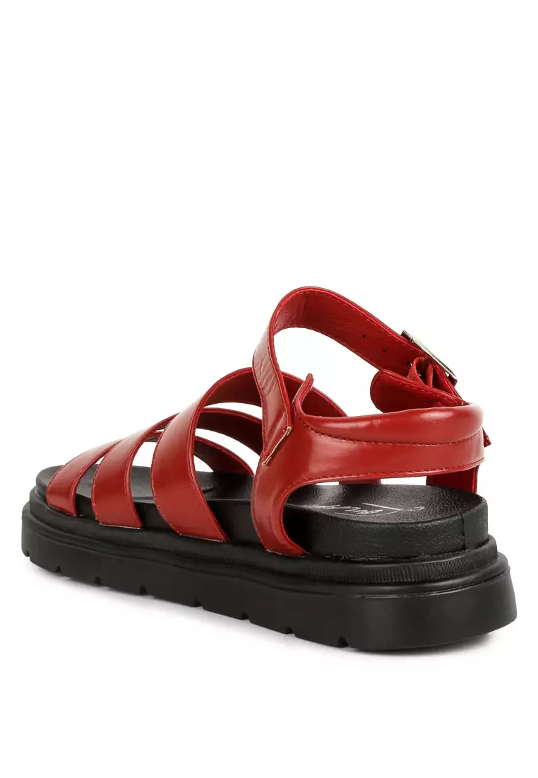 London Rag Burgundy Faux Leather Buckle Detail Sandals