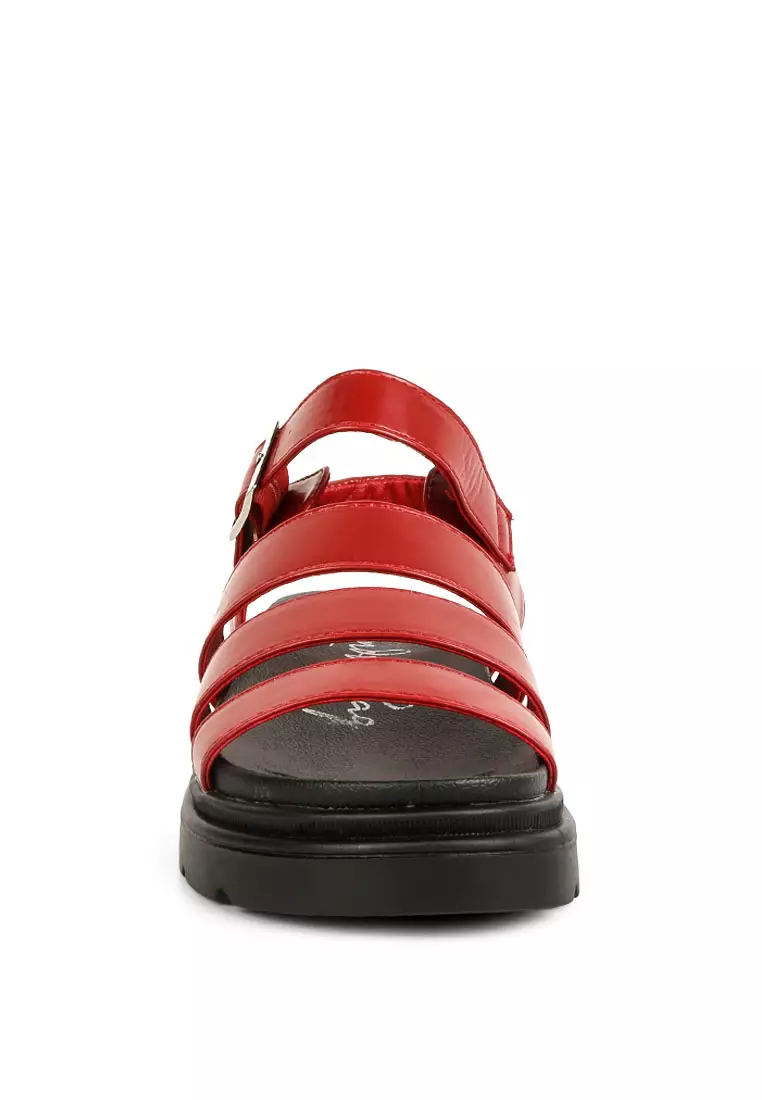 London Rag Burgundy Faux Leather Buckle Detail Sandals