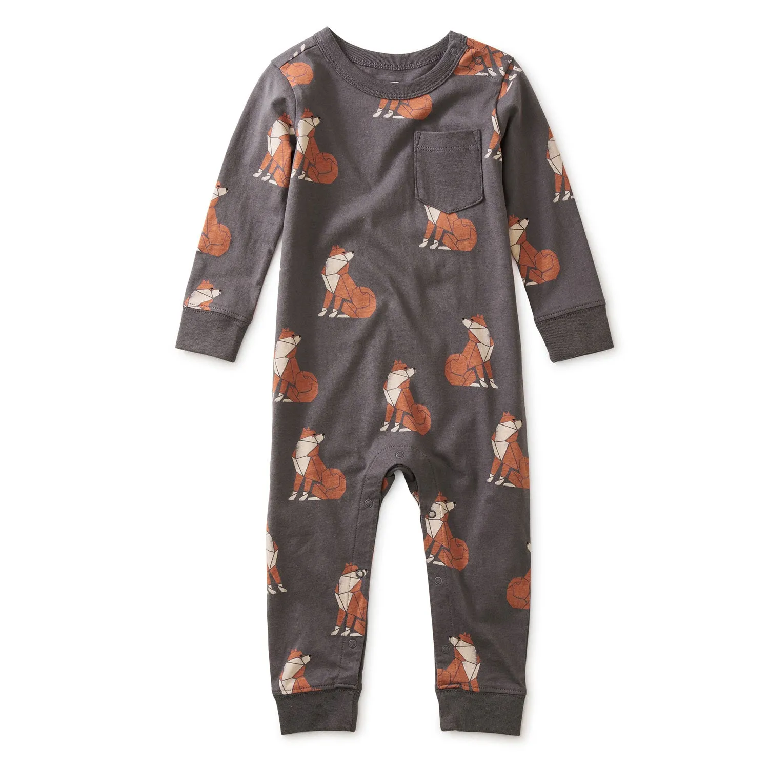 Long Sleeve Pocket Baby Romper - Origami Shibu Inu - FINAL SALE