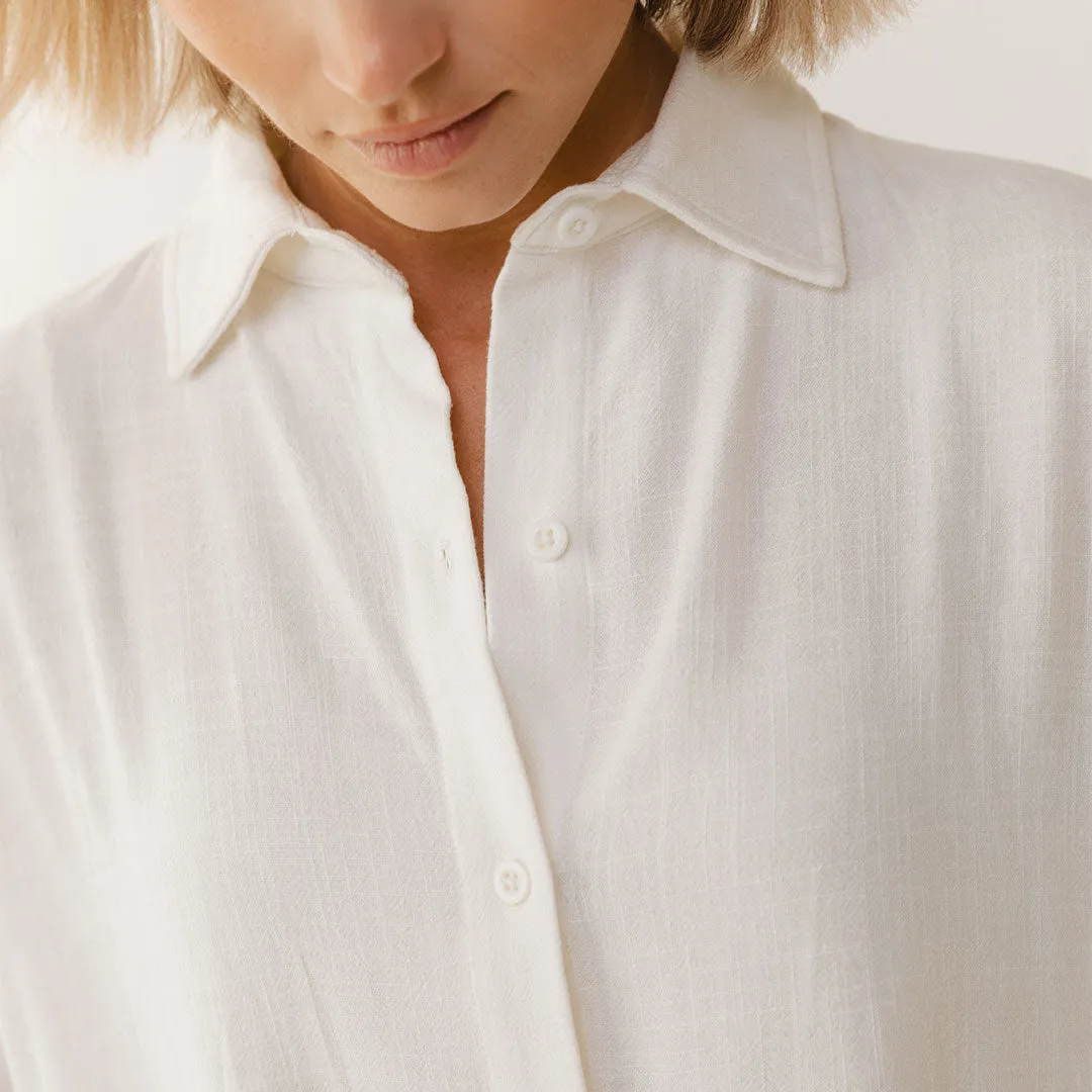 Long Tunic Button Down, White